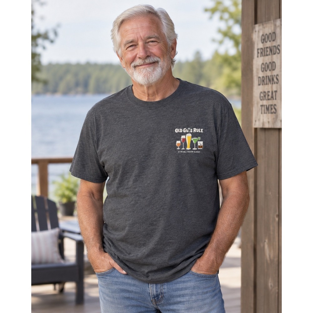 Old Guys Rule Mens Large Gray Graphic T-Shirt At This Age I Need My Glasses Tee